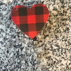 Buffalo Plaid Christmas Badge Reel heart nurse